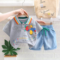Load image into Gallery viewer, 2 Pieces Set Baby Kid Boys Letters Cartoon Print T-Shirts And Solid Color Shorts Wholesale 23032827

