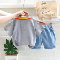 Load image into Gallery viewer, 2 Pieces Set Baby Kid Boys Letters Cartoon Print T-Shirts And Solid Color Shorts Wholesale 23032827

