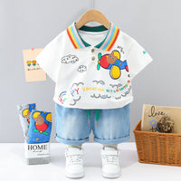 Load image into Gallery viewer, 2 Pieces Set Baby Kid Boys Letters Cartoon Print T-Shirts And Solid Color Shorts Wholesale 23032827
