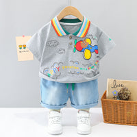 Load image into Gallery viewer, 2 Pieces Set Baby Kid Boys Letters Cartoon Print T-Shirts And Solid Color Shorts Wholesale 23032827

