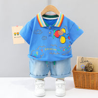 Load image into Gallery viewer, 2 Pieces Set Baby Kid Boys Letters Cartoon Print T-Shirts And Solid Color Shorts Wholesale 23032827
