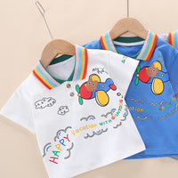 Load image into Gallery viewer, 2 Pieces Set Baby Kid Boys Letters Cartoon Print T-Shirts And Solid Color Shorts Wholesale 23032827
