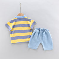 Load image into Gallery viewer, 2 Pieces Set Baby Kid Boys Striped Car Print T-Shirts And Embroidered Shorts Wholesale 23032828
