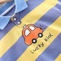 Load image into Gallery viewer, 2 Pieces Set Baby Kid Boys Striped Car Print T-Shirts And Embroidered Shorts Wholesale 23032828
