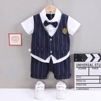 Load image into Gallery viewer, 2 Pieces Set Baby Kid Boys Dressy Striped Bow Shirts And Shorts Wholesale 230328287
