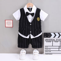 Load image into Gallery viewer, 2 Pieces Set Baby Kid Boys Dressy Striped Bow Shirts And Shorts Wholesale 230328287
