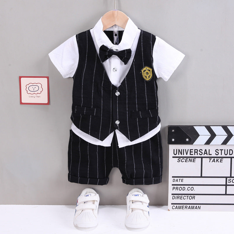 2 Pieces Set Baby Kid Boys Dressy Striped Bow Shirts And Shorts Wholesale 230328287