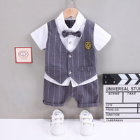 Load image into Gallery viewer, 2 Pieces Set Baby Kid Boys Dressy Striped Bow Shirts And Shorts Wholesale 230328287
