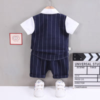 Load image into Gallery viewer, 2 Pieces Set Baby Kid Boys Dressy Striped Bow Shirts And Shorts Wholesale 230328287
