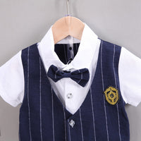 Load image into Gallery viewer, 2 Pieces Set Baby Kid Boys Dressy Striped Bow Shirts And Shorts Wholesale 230328287

