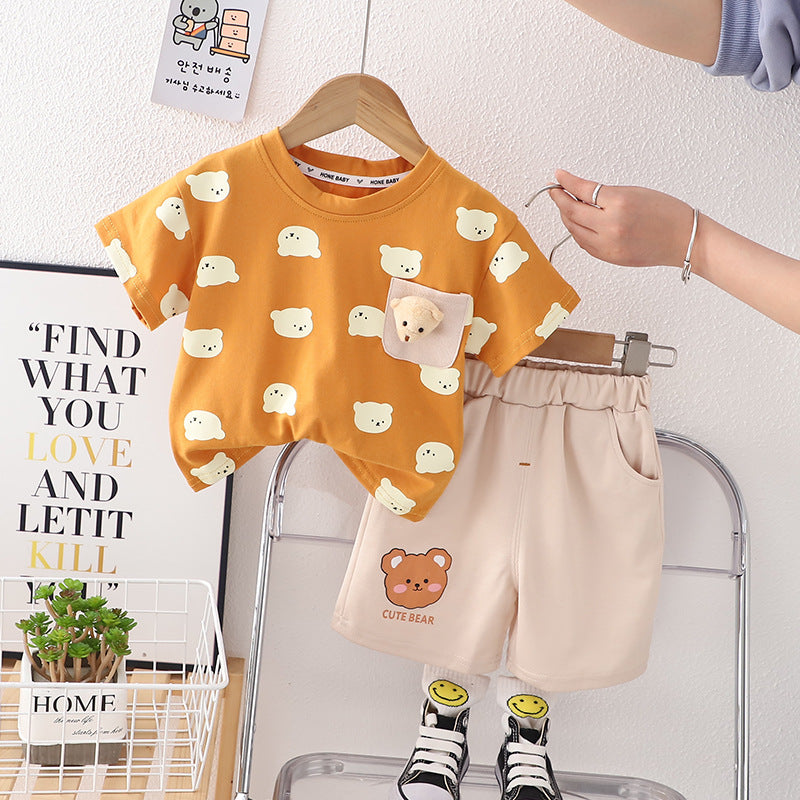 2 Pieces Set Baby Kid Boys Cartoon Print T-Shirts And Shorts Wholesale 230328300