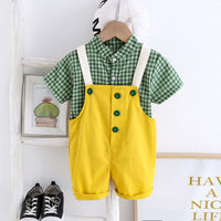 Load image into Gallery viewer, 2 Pieces Set Baby Kid Boys Checked Shirts And Solid Color Rompers Wholesale 230328309
