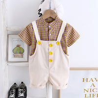 Load image into Gallery viewer, 2 Pieces Set Baby Kid Boys Checked Shirts And Solid Color Rompers Wholesale 230328309
