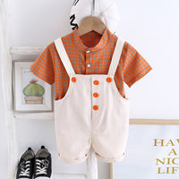 Load image into Gallery viewer, 2 Pieces Set Baby Kid Boys Checked Shirts And Solid Color Rompers Wholesale 230328309
