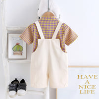 Load image into Gallery viewer, 2 Pieces Set Baby Kid Boys Checked Shirts And Solid Color Rompers Wholesale 230328309
