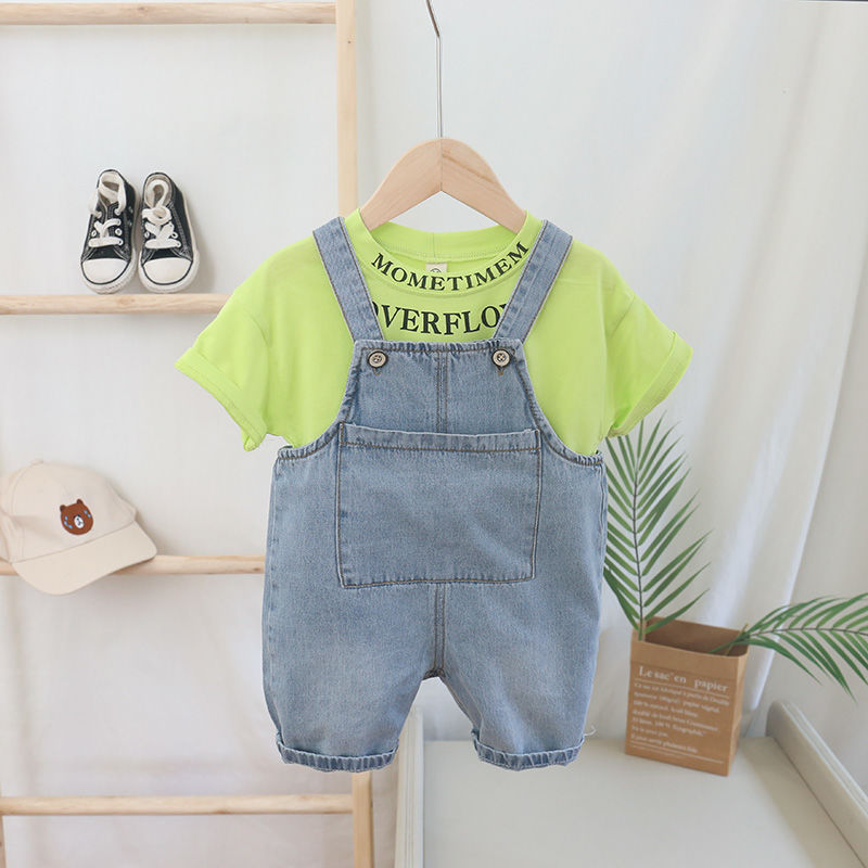 2 Pieces Set Baby Kid Boys Letters T-Shirts And Solid Color Jumpsuits Wholesale 230328316