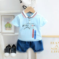 Load image into Gallery viewer, 2 Pieces Set Baby Kid Girls Letters Cartoon Print Polo Shirts And Solid Color Shorts Wholesale 230328317
