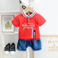 Load image into Gallery viewer, 2 Pieces Set Baby Kid Girls Letters Cartoon Print Polo Shirts And Solid Color Shorts Wholesale 230328317
