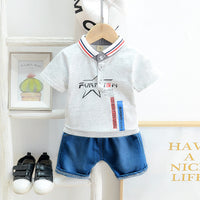 Load image into Gallery viewer, 2 Pieces Set Baby Kid Girls Letters Cartoon Print Polo Shirts And Solid Color Shorts Wholesale 230328317
