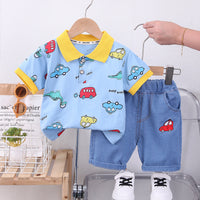 Load image into Gallery viewer, 2 Pieces Set Baby Kid Boys Dinosaur Print Polo Shirts And Car Shorts Wholesale 230328322
