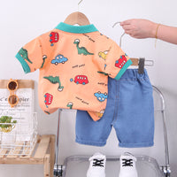 Load image into Gallery viewer, 2 Pieces Set Baby Kid Boys Dinosaur Print Polo Shirts And Car Shorts Wholesale 230328322
