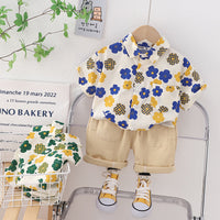 Load image into Gallery viewer, 2 Pieces Set Baby Kid Boys Flower Print Shirts And Solid Color Shorts Wholesale 230328346

