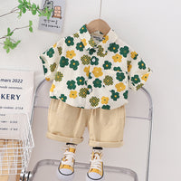 Load image into Gallery viewer, 2 Pieces Set Baby Kid Boys Flower Print Shirts And Solid Color Shorts Wholesale 230328346
