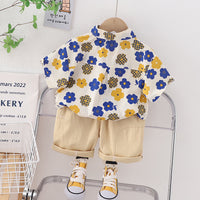 Load image into Gallery viewer, 2 Pieces Set Baby Kid Boys Flower Print Shirts And Solid Color Shorts Wholesale 230328346
