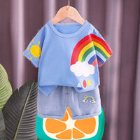 Load image into Gallery viewer, 2 Pieces Set Baby Kid Boys Rainbow Cartoon Print T-Shirts And Shorts Wholesale 230328351
