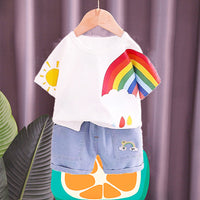 Load image into Gallery viewer, 2 Pieces Set Baby Kid Boys Rainbow Cartoon Print T-Shirts And Shorts Wholesale 230328351

