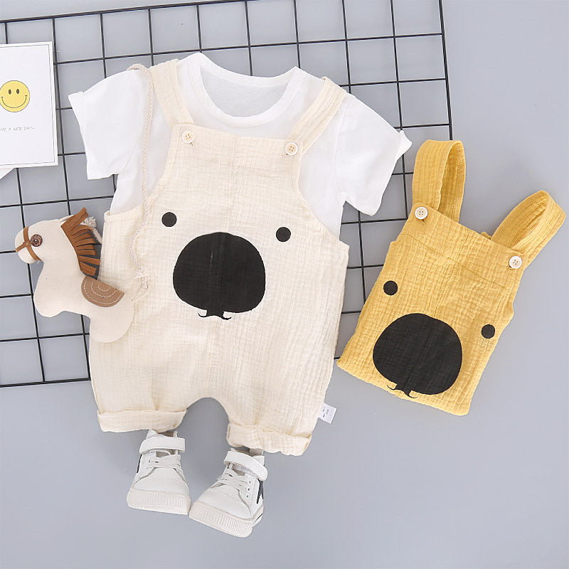 2 Pieces Set Baby Kid Boys Solid Color Print T-Shirts And Cartoon Rompers Wholesale 230328355