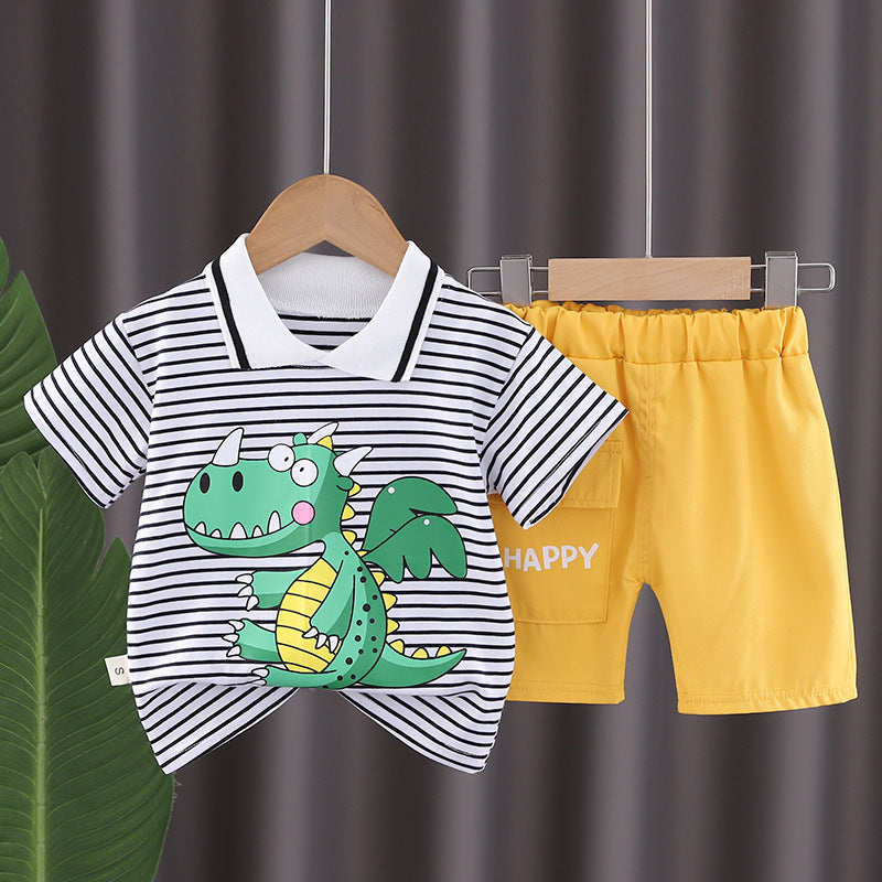 2 Pieces Set Baby Kid Boys Striped Cartoon Print Tops And Letters Shorts Wholesale 230328369