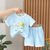 Load image into Gallery viewer, 2 Pieces Set Baby Kid Girls Color-blocking Flower Print T-Shirts And Shorts Wholesale 230328390
