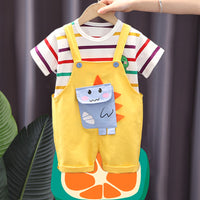 Load image into Gallery viewer, 2 Pieces Set Baby Kid Unisex Striped Cartoon Print T-Shirts And Jumpsuits Wholesale 230328392
