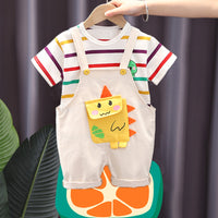 Load image into Gallery viewer, 2 Pieces Set Baby Kid Unisex Striped Cartoon Print T-Shirts And Jumpsuits Wholesale 230328392
