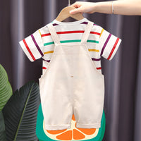 Load image into Gallery viewer, 2 Pieces Set Baby Kid Unisex Striped Cartoon Print T-Shirts And Jumpsuits Wholesale 230328392

