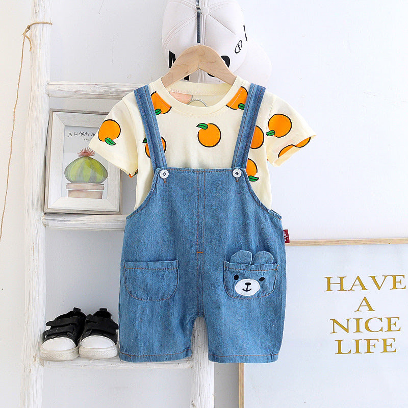 2 Pieces Set Baby Kid Boys Cartoon Print T-Shirts And Jumpsuits Wholesale 230328394