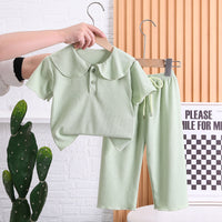 Load image into Gallery viewer, 2 Pieces Set Baby Kid Girls Solid Color Muslin&amp;Ribbed Polo Shirts And Pants Wholesale 230328402
