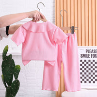 Load image into Gallery viewer, 2 Pieces Set Baby Kid Girls Solid Color Muslin&amp;Ribbed Polo Shirts And Pants Wholesale 230328402
