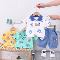 Load image into Gallery viewer, 2 Pieces Set Baby Kid Boys Letters Cartoon Print Polo Shirts And Embroidered Shorts Wholesale 230328404
