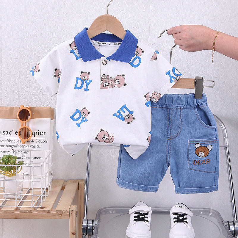 2 Pieces Set Baby Kid Boys Letters Cartoon Print Polo Shirts And Embroidered Shorts Wholesale 230328404