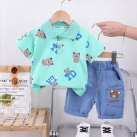 Load image into Gallery viewer, 2 Pieces Set Baby Kid Boys Letters Cartoon Print Polo Shirts And Embroidered Shorts Wholesale 230328404
