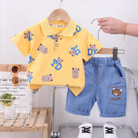 Load image into Gallery viewer, 2 Pieces Set Baby Kid Boys Letters Cartoon Print Polo Shirts And Embroidered Shorts Wholesale 230328404
