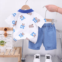 Load image into Gallery viewer, 2 Pieces Set Baby Kid Boys Letters Cartoon Print Polo Shirts And Embroidered Shorts Wholesale 230328404
