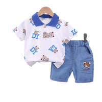 Load image into Gallery viewer, 2 Pieces Set Baby Kid Boys Letters Cartoon Print Polo Shirts And Embroidered Shorts Wholesale 230328404
