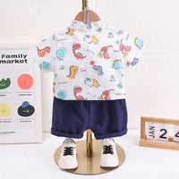 Load image into Gallery viewer, 2 Pieces Set Baby Kid Boys Dinosaur Print Shirts And Solid Color Shorts Wholesale 230328425
