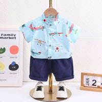 Load image into Gallery viewer, 2 Pieces Set Baby Kid Boys Dinosaur Print Shirts And Solid Color Shorts Wholesale 230328425
