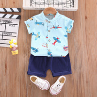 Load image into Gallery viewer, 2 Pieces Set Baby Kid Boys Dinosaur Print Shirts And Solid Color Shorts Wholesale 230328425

