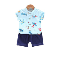 Load image into Gallery viewer, 2 Pieces Set Baby Kid Boys Dinosaur Print Shirts And Solid Color Shorts Wholesale 230328425
