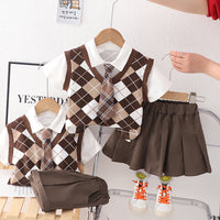 Load image into Gallery viewer, 2 Pieces Set Baby Kid Girls Boys Checked Tops And Solid Color Skirts Shorts Wholesale 230328427
